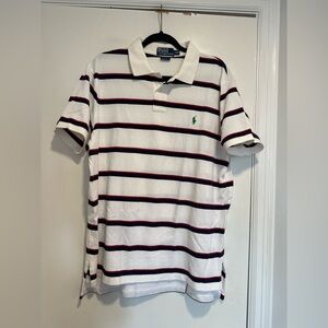 POLO RALPH LAUREN XXL Pique white/navy/red striped Cotton Polo Shirt